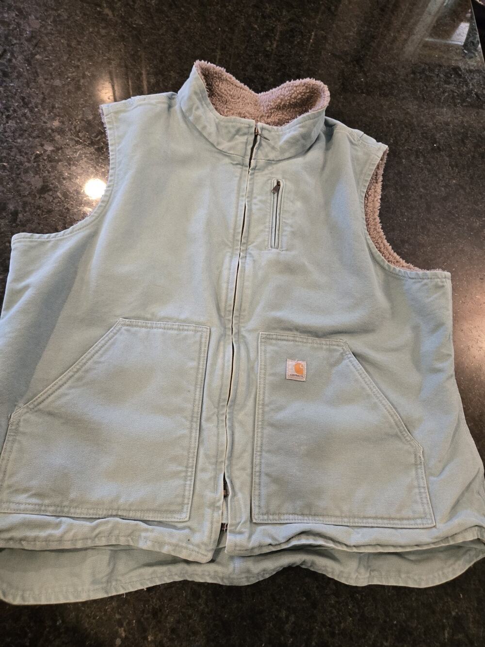 Carhartt Womens XXL Sherpa Lined Vest Teal Aqua Duck Canvas